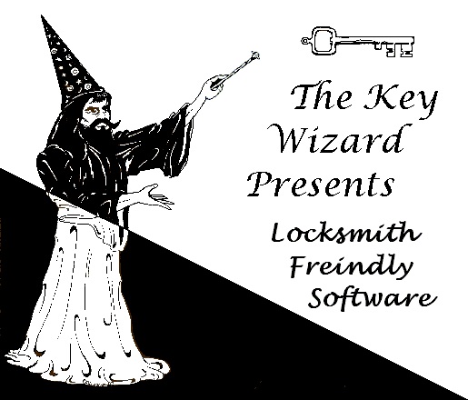 Logo for The Key Wizard - A wizard is producing a key in the air with a wand